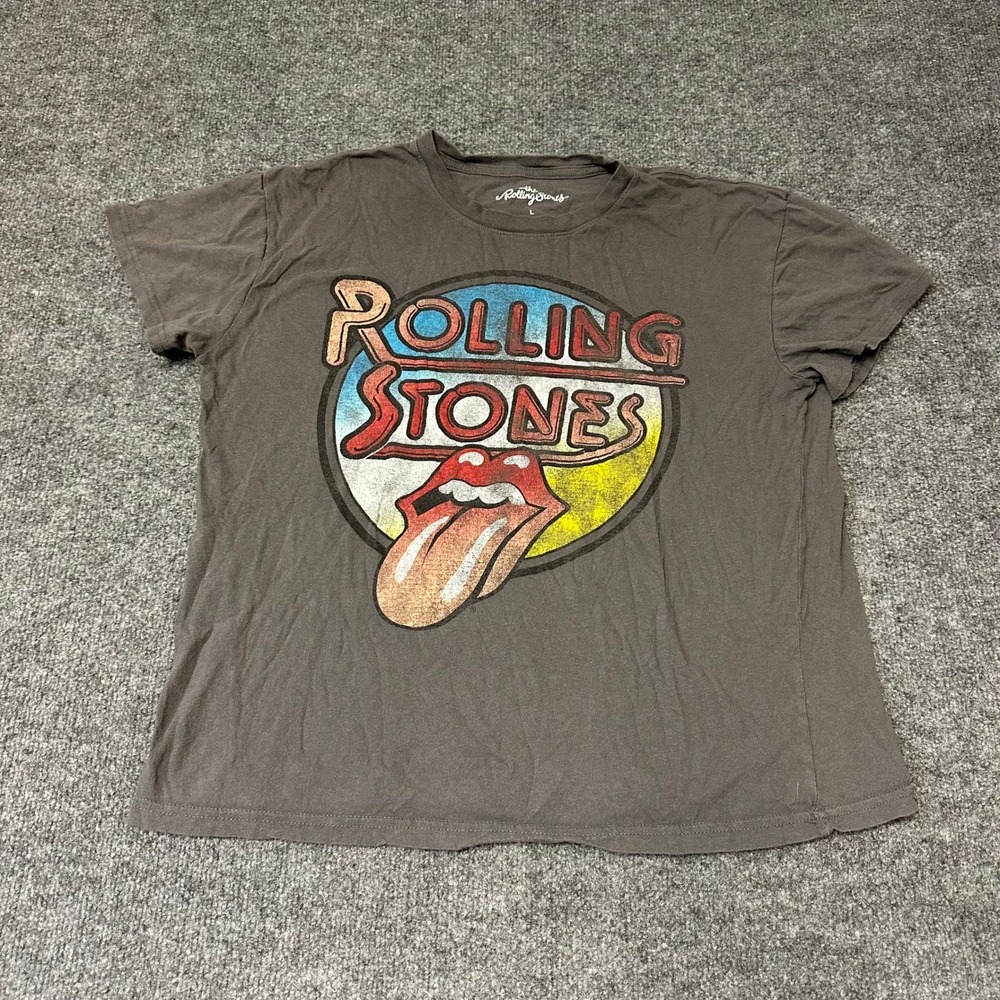 The Rolling Stones T-Shirt Womens Size L Gray Graphic Short Sleeve Cotton Rock